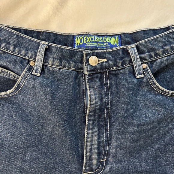 Vintage Y2K No Excuses Denim Shorts Women 13/14 32"Blue Neon Stripe High Waisted - Picture 3 of 8